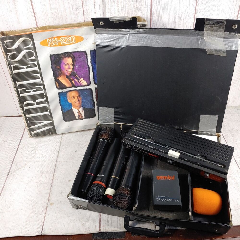 Gemini GSP Series VH-220 Wireless Receiver + 4 Microphones w/ Case NX-220 TESTED